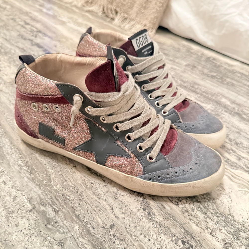 Golden Goose Mid Star Glitter Suede Leather Sneakers Size 37 - Picture 3 of 7